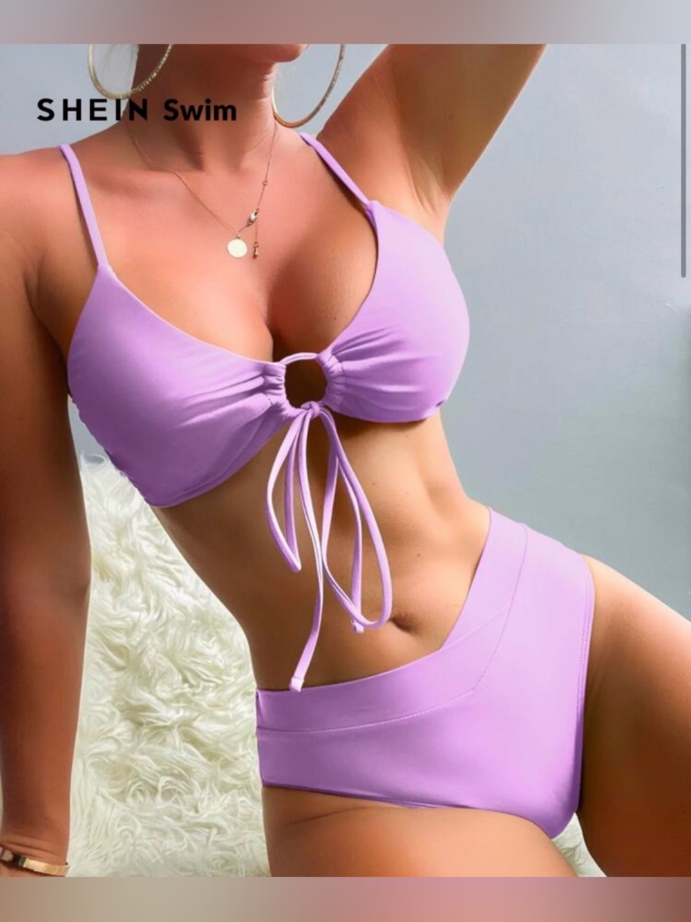 Lilac Ring-Tie High Waist Bikini